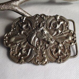 Vintage 1974 Bergamot Brass Works Horse Equestrian Large Belt Buckle